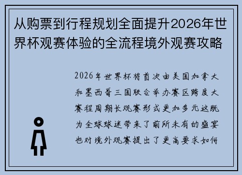 从购票到行程规划全面提升2026年世界杯观赛体验的全流程境外观赛攻略